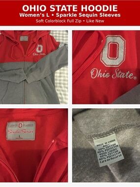 Ohio State Women’s Full Zip Hoodie Sparkle Sequin Sleeve Colorblock